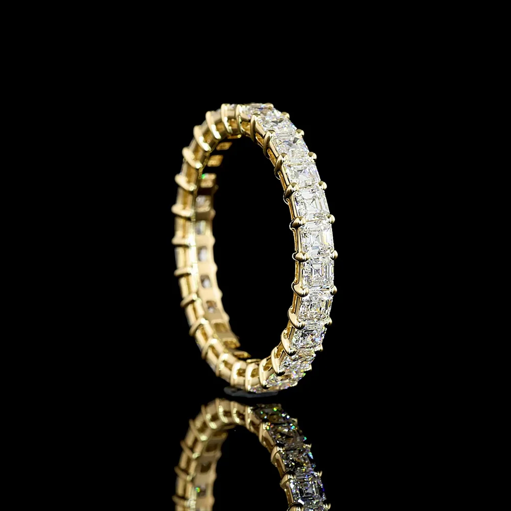 14K Yellow Gold Eternity Band with Prong Set Asscher Cut Lab Diamonds - 2.12 Total Carat Weight, E-F Color VS1 Clarity - Covaloro Fine Jewelry - Image 3