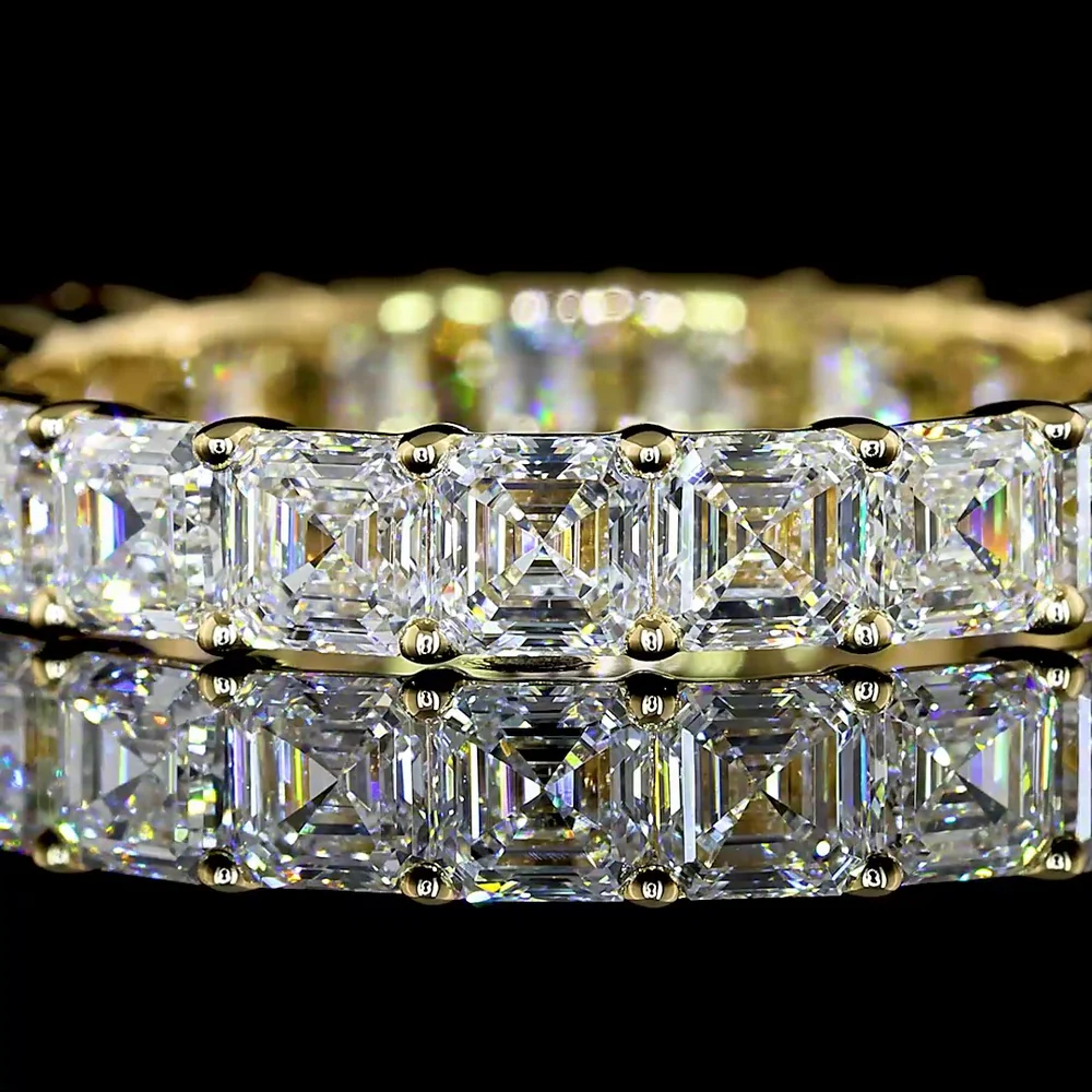14K Yellow Gold Eternity Band with Prong Set Asscher Cut Lab Diamonds - 3.05 Carats Total Diamond Weight - Covaloro Fine Jewelry - Image 2