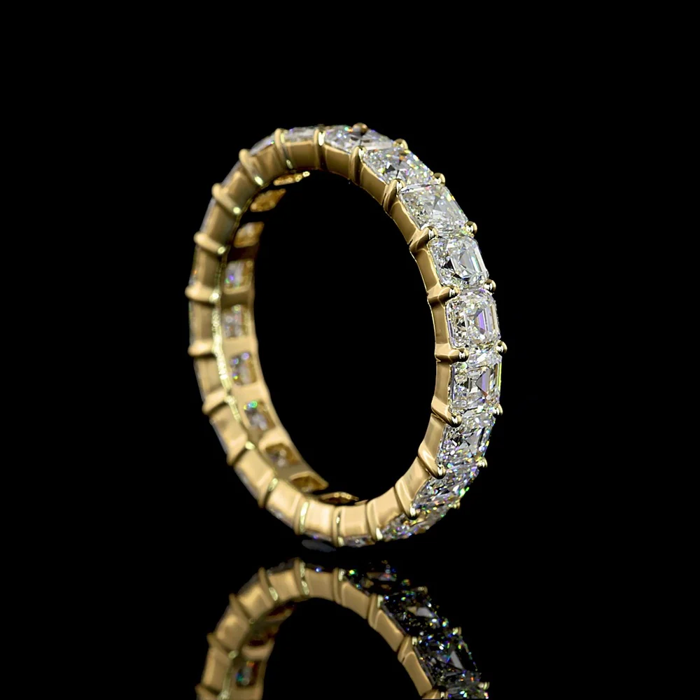 14K Yellow Gold Eternity Band with Prong Set Asscher Cut Lab Diamonds - 3.05 Carats Total Diamond Weight - Covaloro Fine Jewelry - Image 3