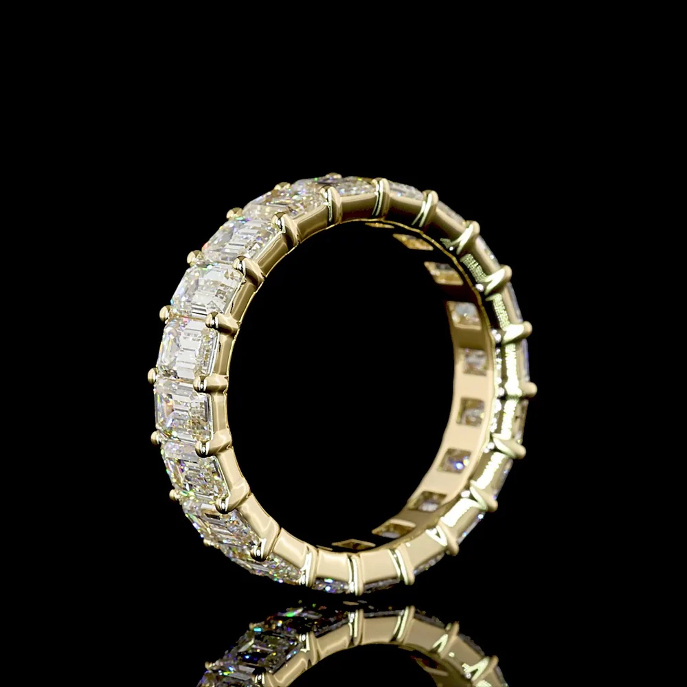 14K Yellow Gold Eternity Band with Prong Set Emerald Cut Lab Diamonds - 5.54 Carat Total Weight, E-F Color VS1 Clarity - Covaloro Fine Jewelry - Image 4