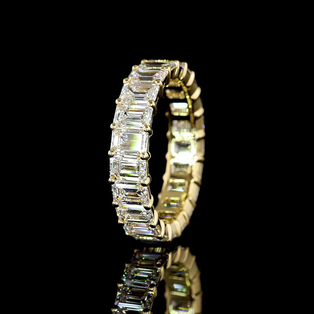 14K Yellow Gold Eternity Band with Prong Set Emerald Cut Lab Diamonds - 9.14 Carats Total Diamond Weight - Covaloro Fine Jewelry - Image 4