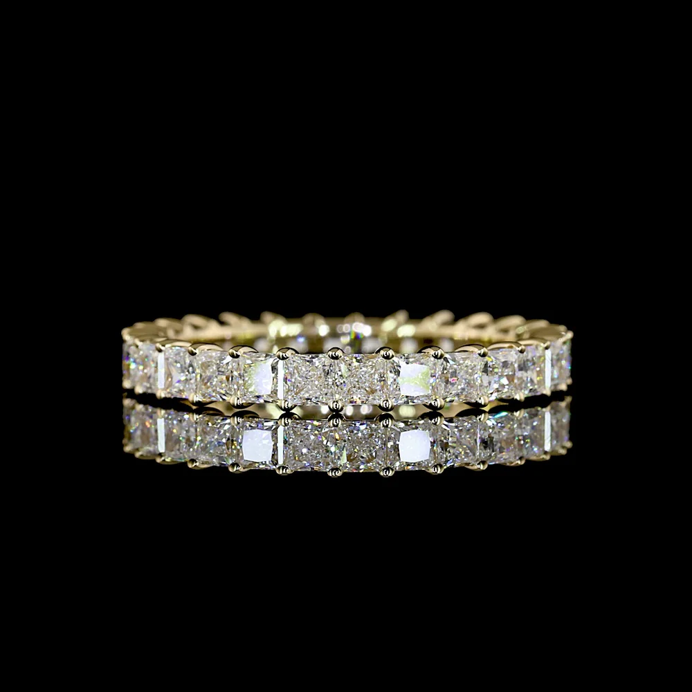 14K Yellow Gold Eternity Band with Prong Set Princess Cut Lab Diamonds - 2.13 Carat Total Diamond Weight (E-F Color, VS Clarity, 28 Stones) - Covaloro Fine Jewelry