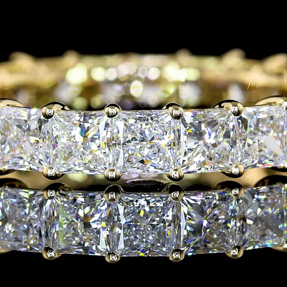 14K Yellow Gold Eternity Band with Prong Set Princess Cut Lab Diamonds - 3.17 Carats Total Diamond Weight - Covaloro Fine Jewelry - Image 2