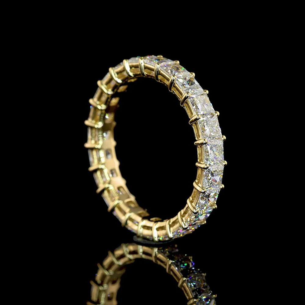14K Yellow Gold Eternity Band with Prong Set Princess Cut Lab Diamonds - 3.17 Carats Total Diamond Weight - Covaloro Fine Jewelry - Image 3