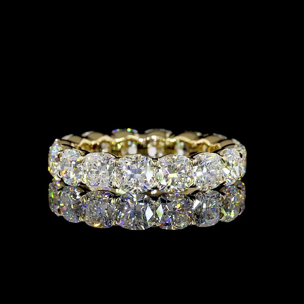 14K Yellow Gold Eternity Band with Square Cushion Brilliant Cut Lab Diamonds - 7.49 Carat Total Weight, E-F Color VS1 Clarity - Covaloro Fine Jewelry