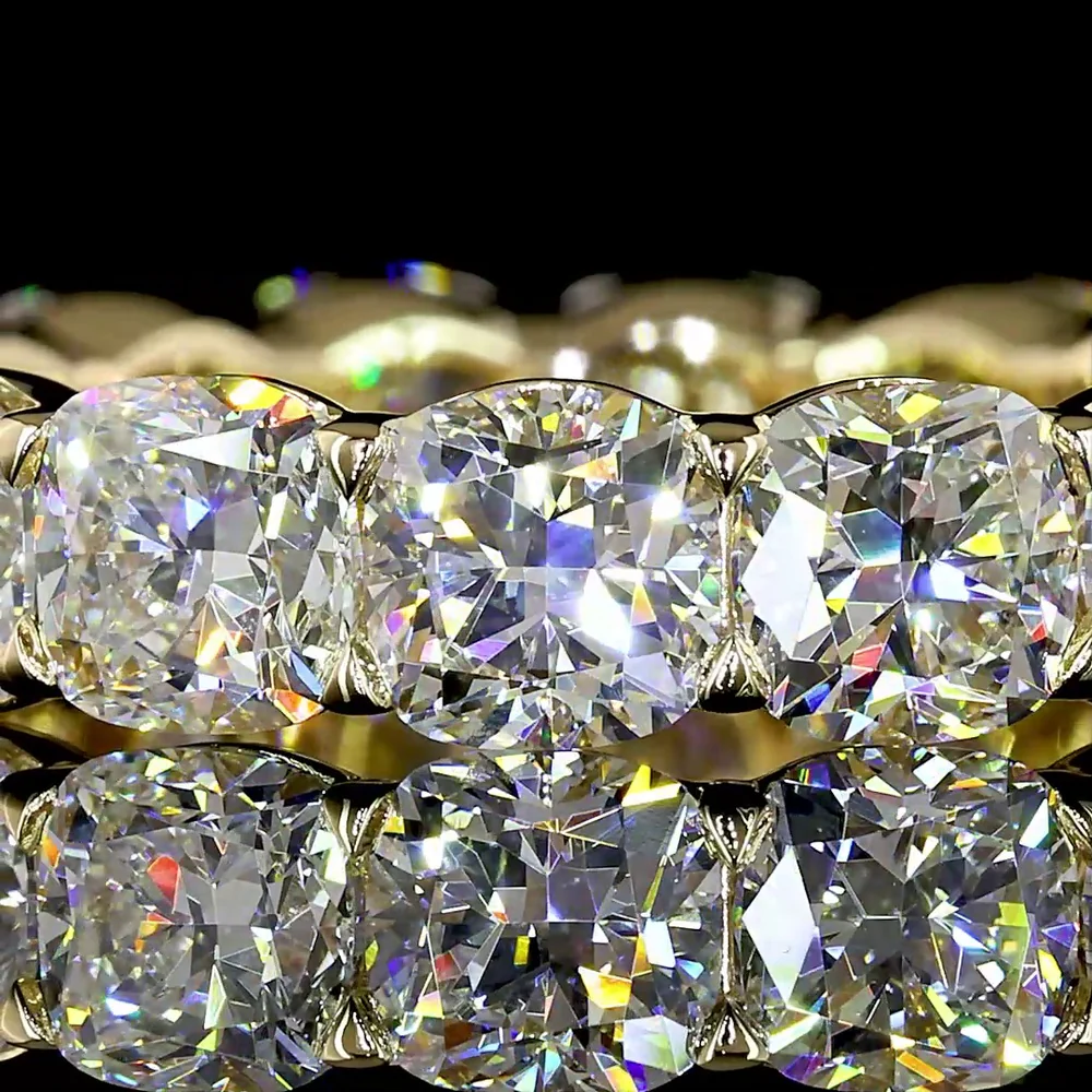 14K Yellow Gold Eternity Band with Square Cushion Brilliant Cut Lab Diamonds - 7.49 Carat Total Weight, E-F Color VS1 Clarity - Covaloro Fine Jewelry - Image 2