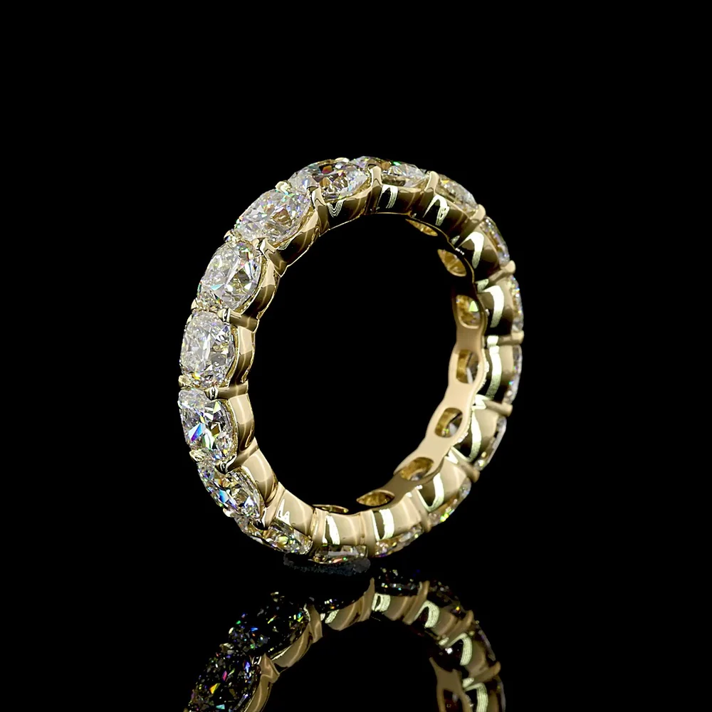 14K Yellow Gold Eternity Band with Square Cushion Brilliant Cut Lab Diamonds - 7.49 Carat Total Weight, E-F Color VS1 Clarity - Covaloro Fine Jewelry - Image 4