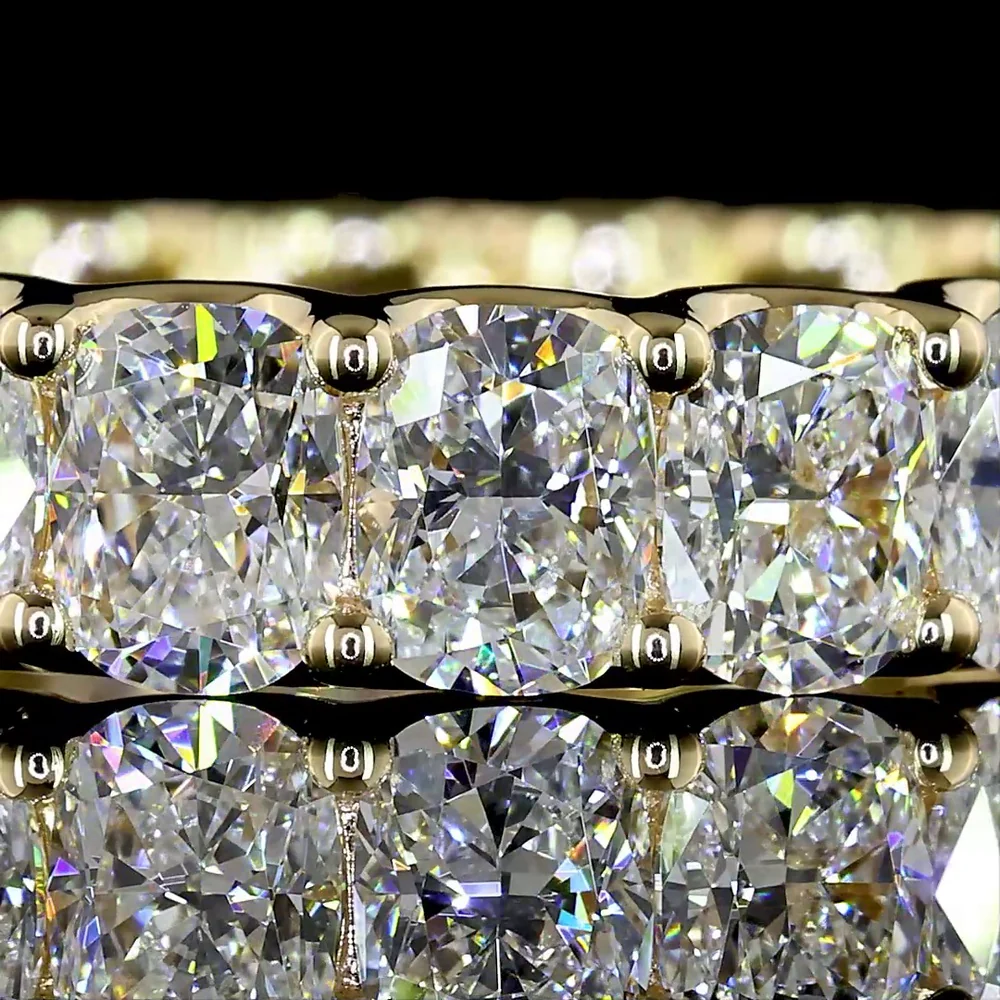 14K Yellow Gold Eternity Band with U-Prong Set Cushion Brilliant Cut Lab Diamonds - 3.92 Carats Total Diamond Weight - Covaloro Fine Jewelry - Image 2