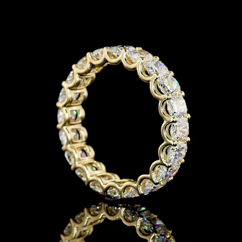 14K Yellow Gold Eternity Band with U-Prong Set Cushion Brilliant Cut Lab Diamonds - 3.92 Carats Total Diamond Weight - Covaloro Fine Jewelry - Image 3