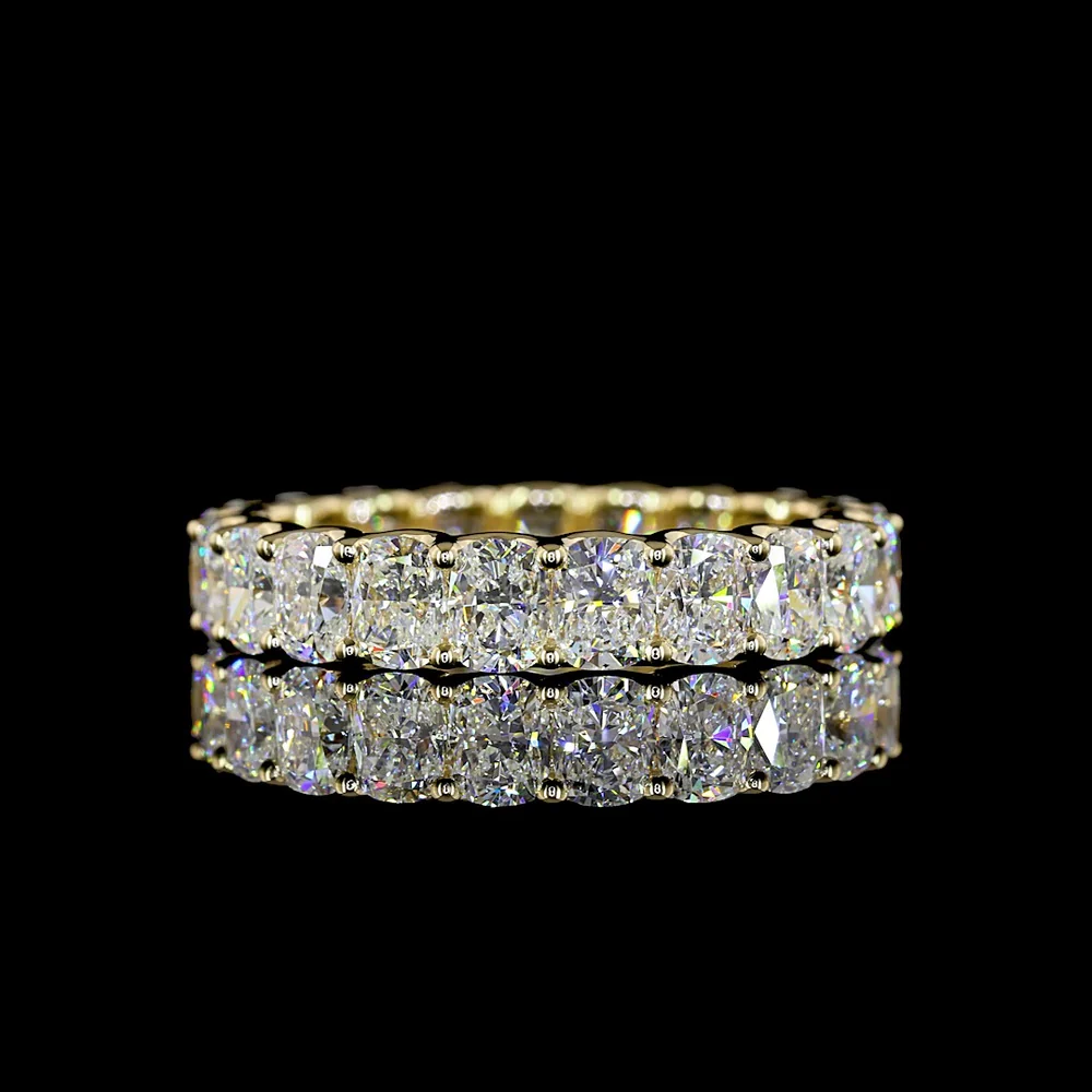14K Yellow Gold Eternity Band with U-Prong Set Cushion Brilliant Cut Lab Diamonds - 4.56 Total Carat Weight, E-F Color, VS Clarity - Covaloro Fine Jewelry