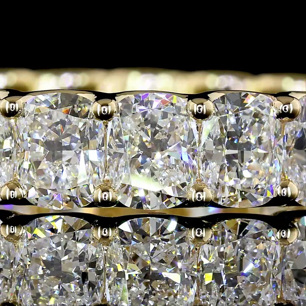 14K Yellow Gold Eternity Band with U-Prong Set Cushion Brilliant Cut Lab Diamonds - 4.56 Total Carat Weight, E-F Color, VS Clarity - Covaloro Fine Jewelry - Image 2
