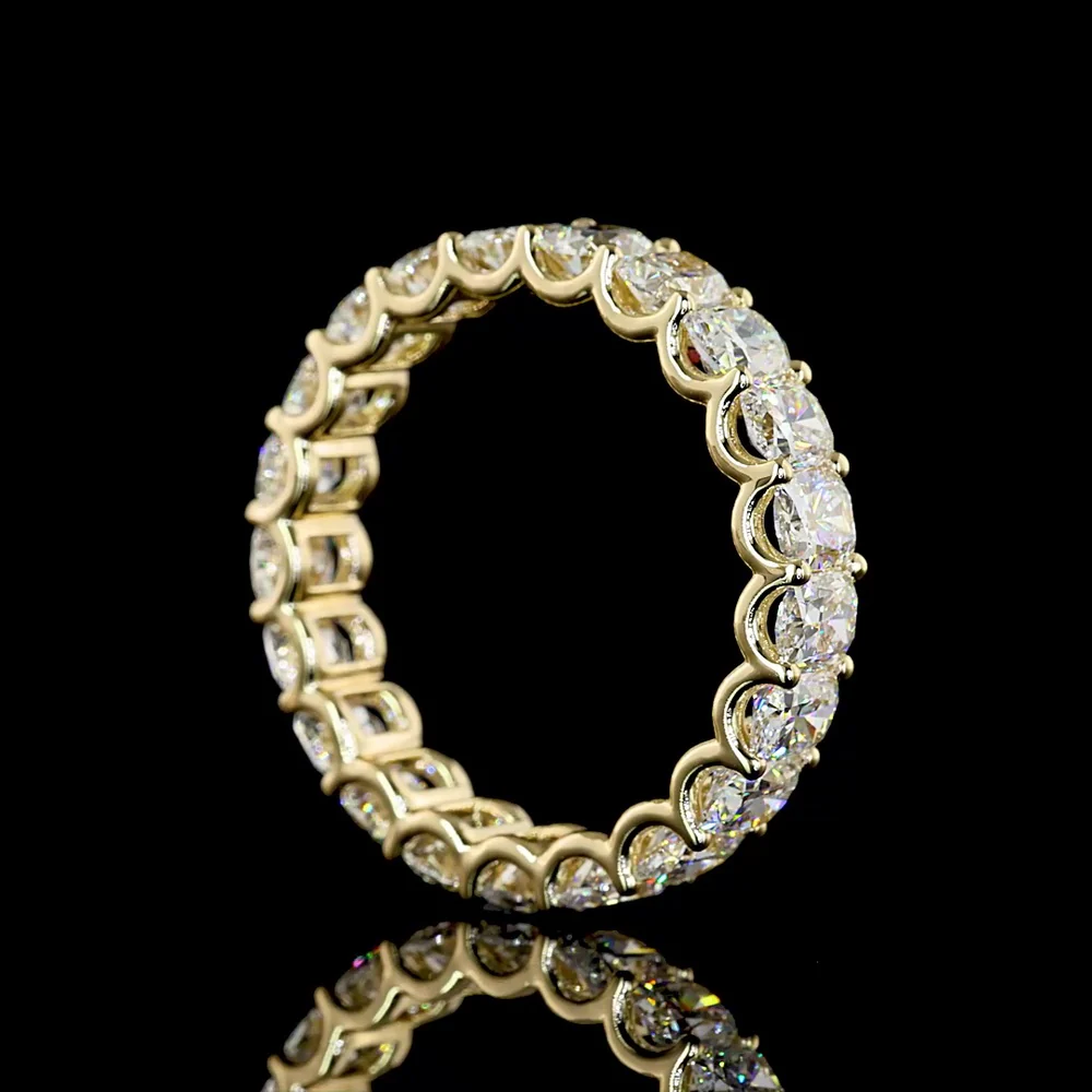 14K Yellow Gold Eternity Band with U-Prong Set Cushion Brilliant Cut Lab Diamonds - 4.56 Total Carat Weight, E-F Color, VS Clarity - Covaloro Fine Jewelry - Image 3