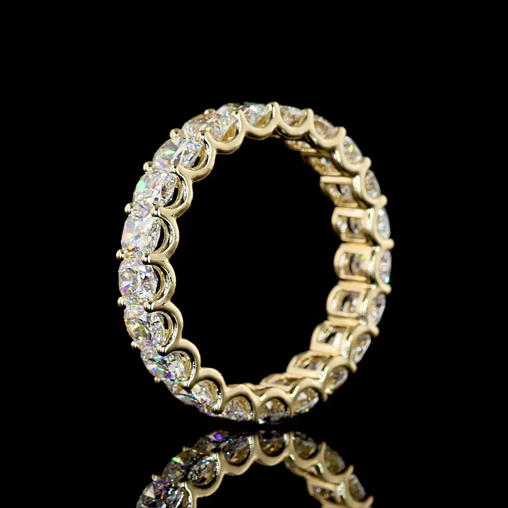 14K Yellow Gold Eternity Band with U-Prong Set Cushion Brilliant Cut Lab Diamonds - 4.56 Total Carat Weight, E-F Color, VS Clarity - Covaloro Fine Jewelry - Image 4