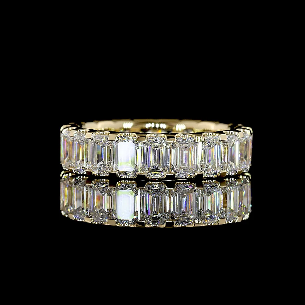 14K Yellow Gold Eternity Band with U-Prong Set Emerald Cut Lab Diamonds - 3.98 Carat Total Diamond Weight - Covaloro Fine Jewelry