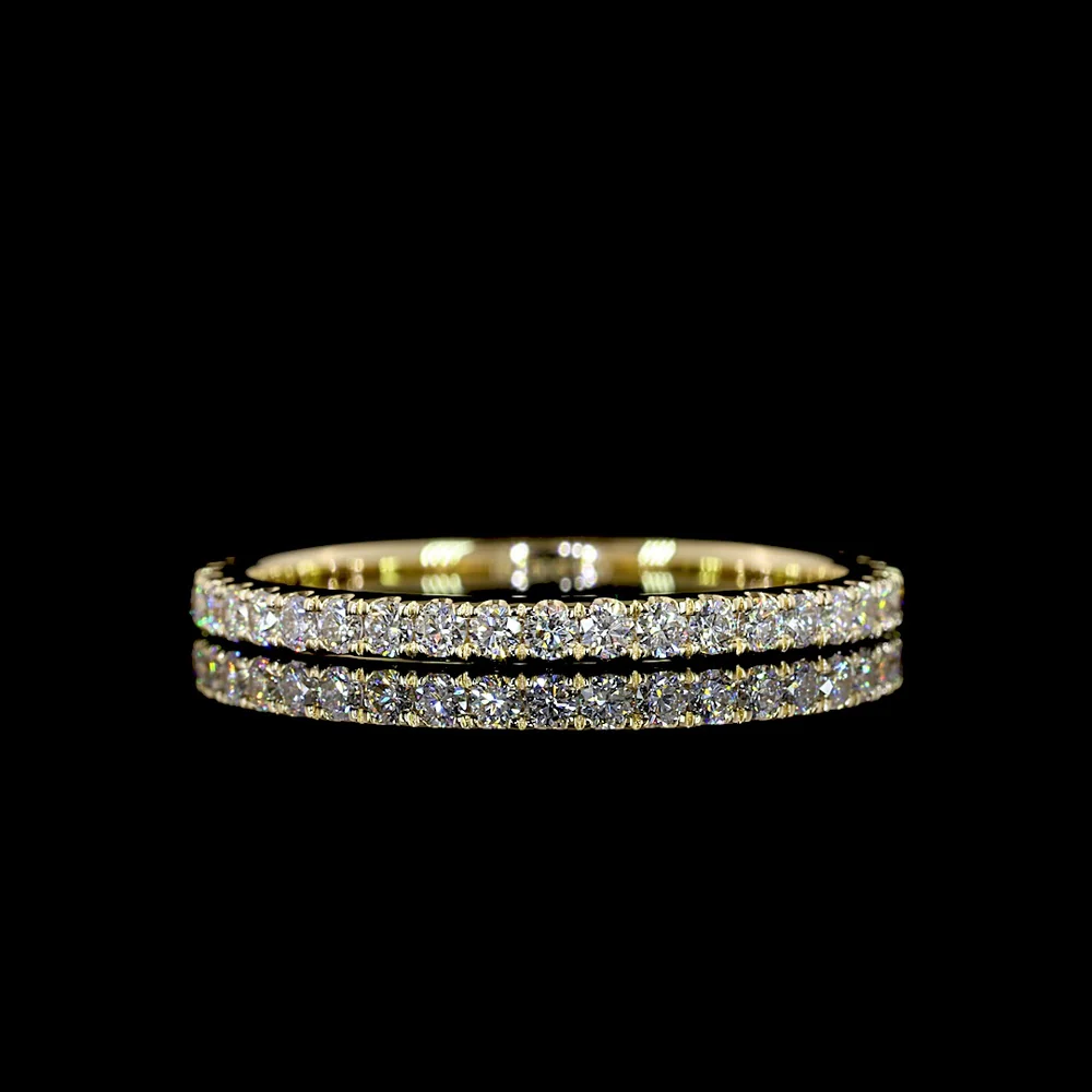 14K Yellow Gold Eternity Ring with 0.73 Carat Pave Set Round Lab Diamonds - 41 Stones E-F VS Quality - Covaloro Fine Jewelry