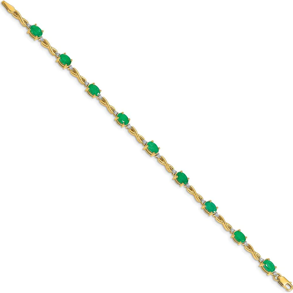 14K Yellow Gold Fancy Link Bracelet with Oval Emeralds and Round Diamonds - 0.42 Carats Total Emerald Weight, 0.27 Carats Total Diamond Weight by Monteluci Fine Jewelry - Image 2