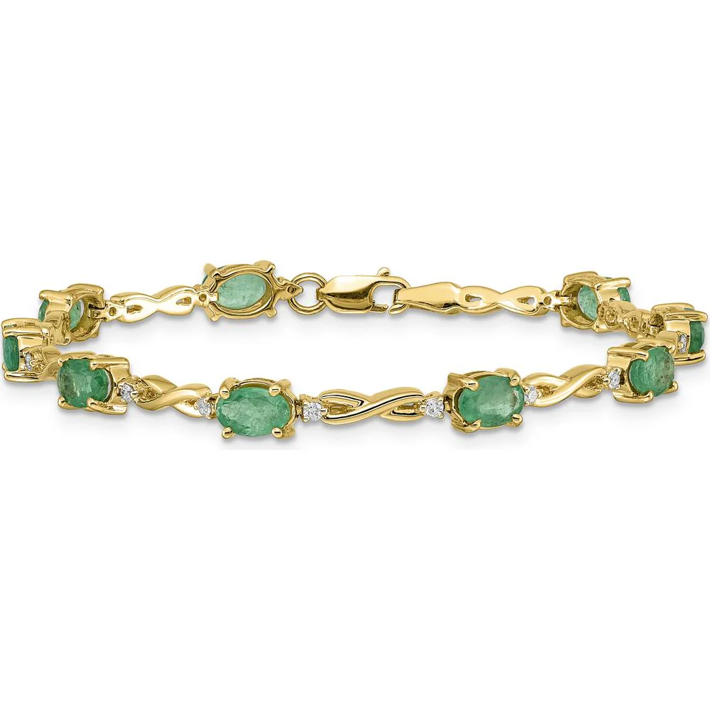 14K Yellow Gold Fancy Link Bracelet with Oval Emeralds and Round Diamonds - 0.42 Carats Total Emerald Weight, 0.27 Carats Total Diamond Weight by Monteluci Fine Jewelry - Image 3