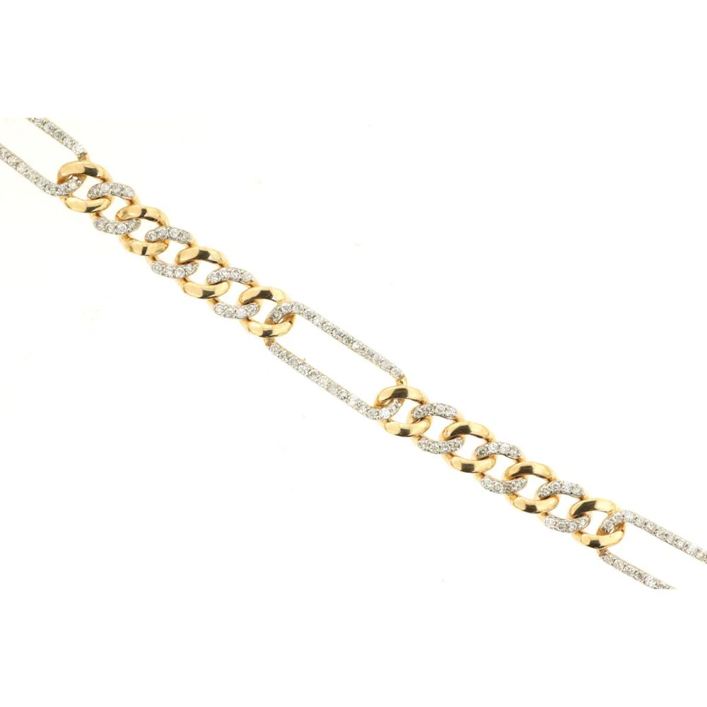 14K Yellow Gold Fancy Link Diamond Bracelet with Pave-Set Round Diamonds - 1.00 Carat Total Diamond Weight - Royal Jewelry