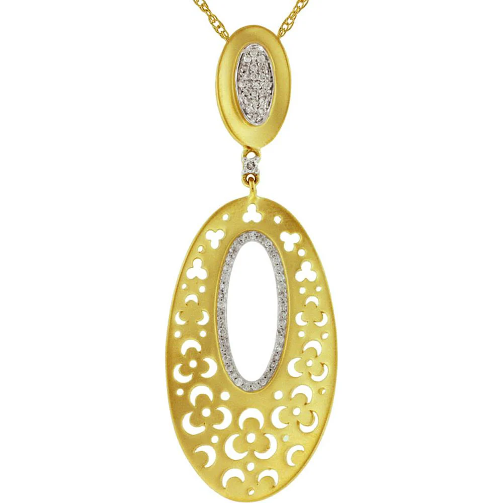 14K Yellow Gold Filigree Pendant with Round Diamonds - 0.27 Carats Total Diamond Weight - Royal Jewelry