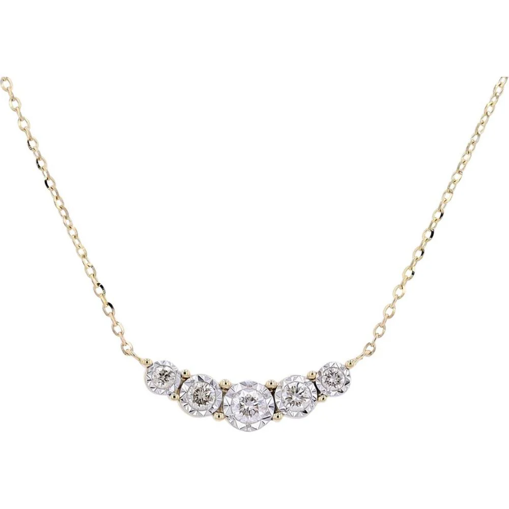 14K Yellow Gold Five Stone Diamond Necklace - 0.27 Carat Total Diamond Weight