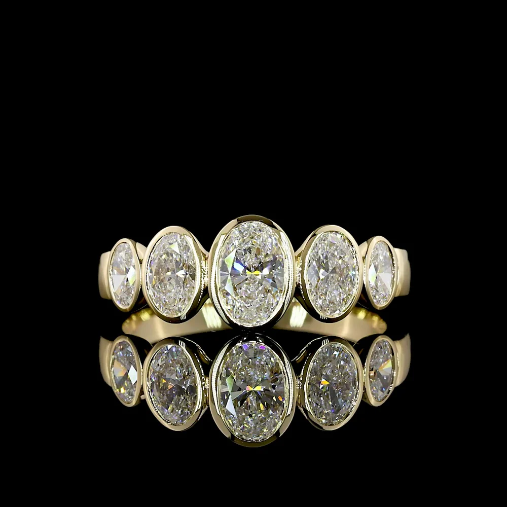 14K Yellow Gold Five Stone Eternity Band with North-South Bezel Set Oval Lab Diamonds - 1.49 Carat Total Weight - Covaloro Fine Jewelry