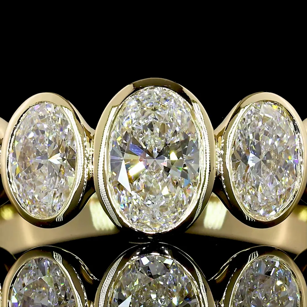 14K Yellow Gold Five Stone Eternity Band with North-South Bezel Set Oval Lab Diamonds - 1.49 Carat Total Weight - Covaloro Fine Jewelry - Image 2