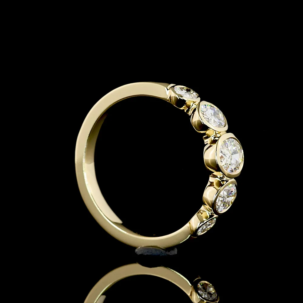 14K Yellow Gold Five Stone Eternity Band with North-South Bezel Set Oval Lab Diamonds - 1.49 Carat Total Weight - Covaloro Fine Jewelry - Image 3