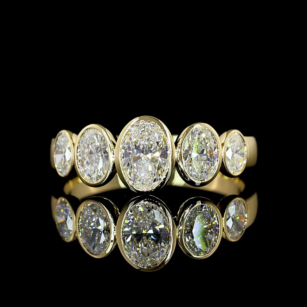 14K Yellow Gold Five-Stone Eternity Band with North-South Bezel Set Oval Lab Grown Diamonds - 1.37 Carats Total Diamond Weight - Covaloro Fine Jewelry