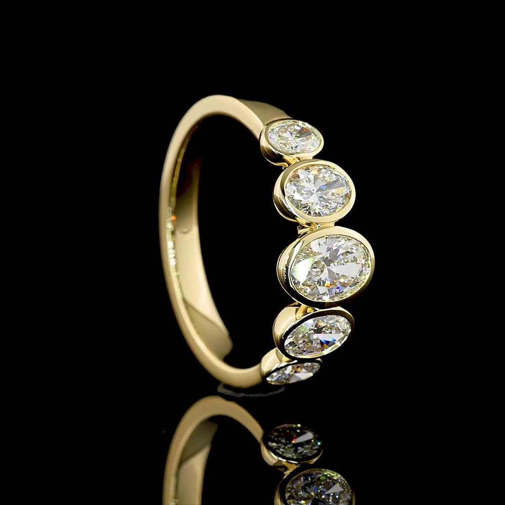 14K Yellow Gold Five-Stone Eternity Band with North-South Bezel Set Oval Lab Grown Diamonds - 1.37 Carats Total Diamond Weight - Covaloro Fine Jewelry - Image 3