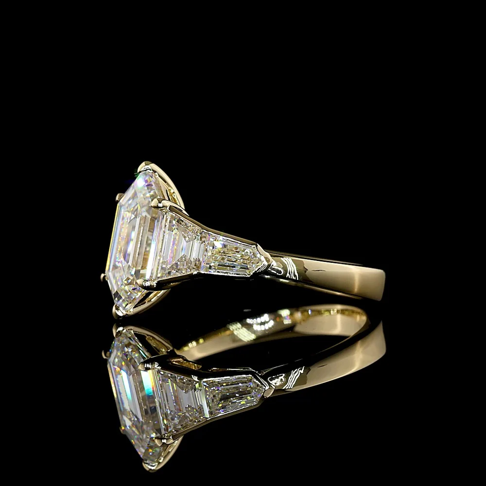14K Yellow Gold Five-Stone Ring with 2.69 Carats Step Marquise Lab Diamond and 1.19 Carats Bullet & Trapezoid Side Stones - 4.10 Carats Total Diamond Weight - Covaloro Fine Jewelry - Image 3