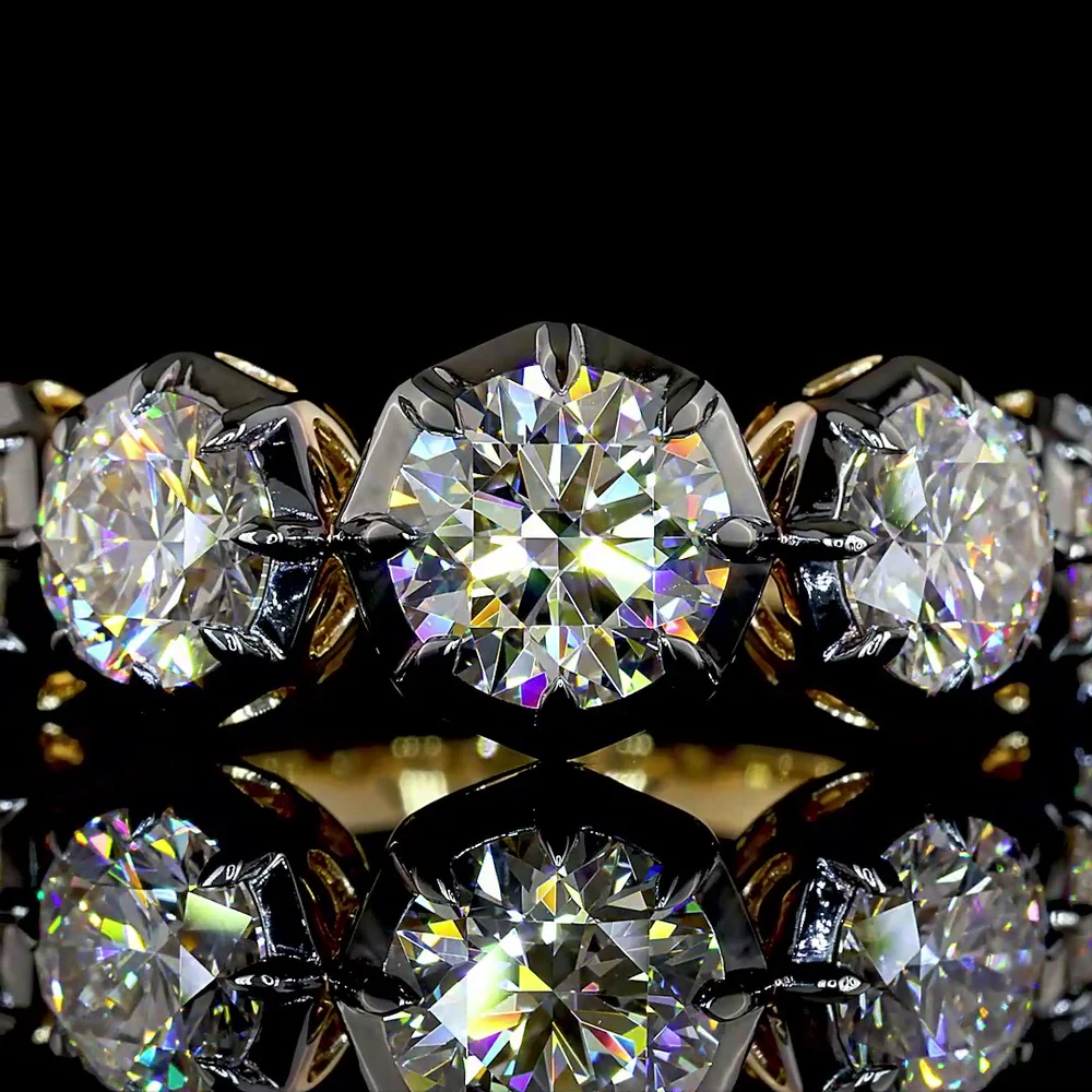 14K Yellow Gold Five-Stone Ring with Black Rhodium Prong and Bezel Set Round Lab Diamonds - 4.03 Carat Total Weight - Covaloro Fine Jewelry - Image 2