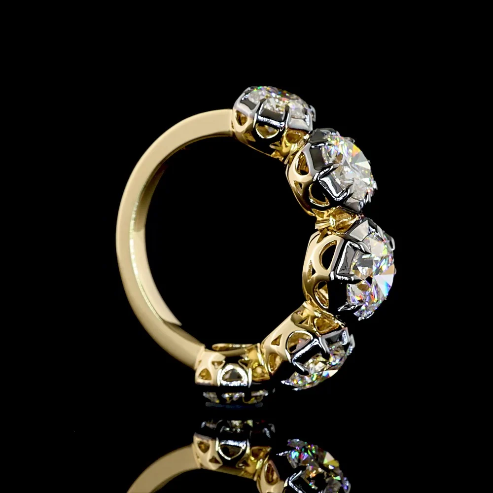 14K Yellow Gold Five-Stone Ring with Black Rhodium Prong and Bezel Set Round Lab Diamonds - 4.03 Carat Total Weight - Covaloro Fine Jewelry - Image 3