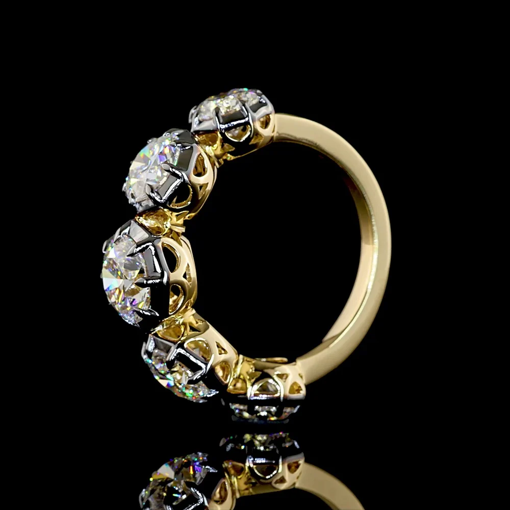 14K Yellow Gold Five-Stone Ring with Black Rhodium Prong and Bezel Set Round Lab Diamonds - 4.03 Carat Total Weight - Covaloro Fine Jewelry - Image 4