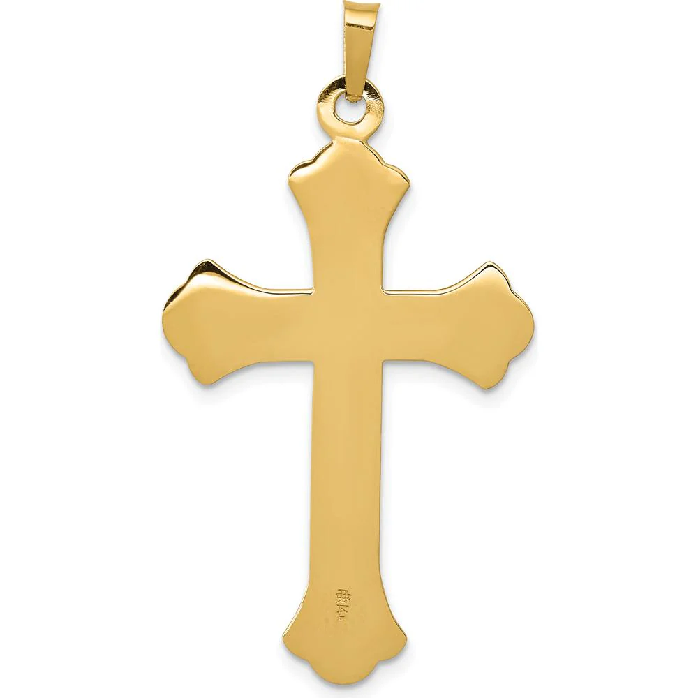 14K Yellow Gold Fleur de Lis Textured and Polished Cross Pendant - 41mm Length by Oro Pregiato - Image 4