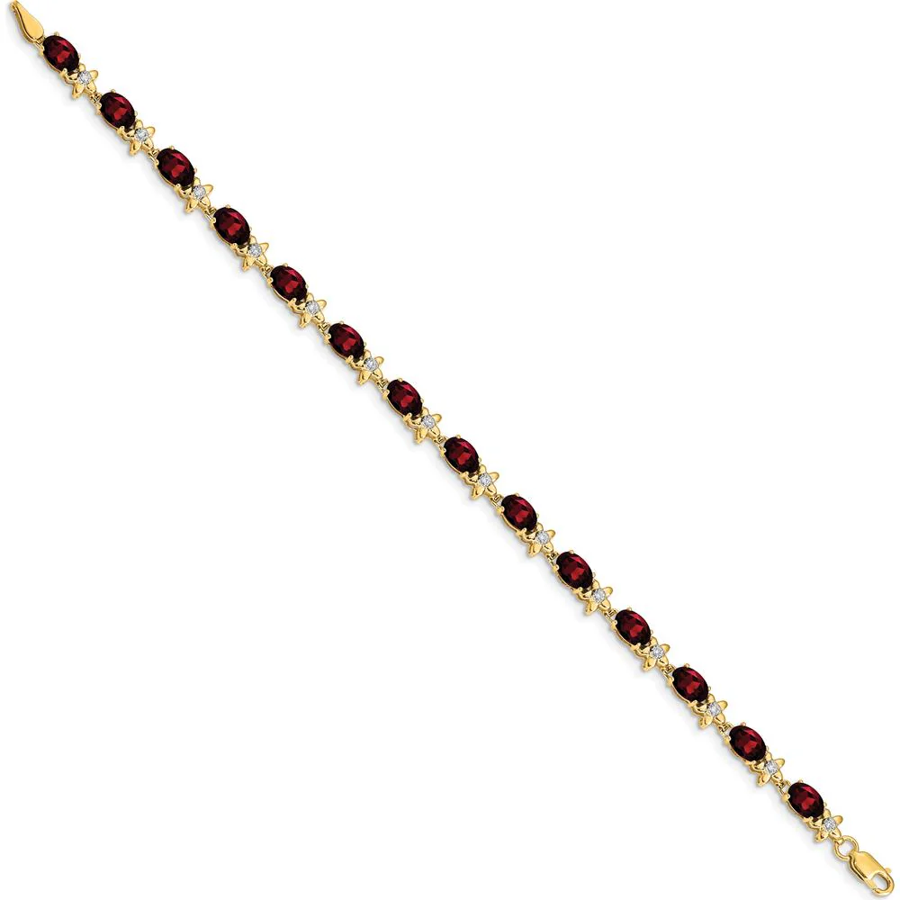 14K Yellow Gold Floral Bracelet with 14 Oval Garnet and Round Diamonds - 0.60 Carats Total Garnet Weight, 0.11 Carats Total Diamond Weight by Monteluci Fine Jewelry - Image 2