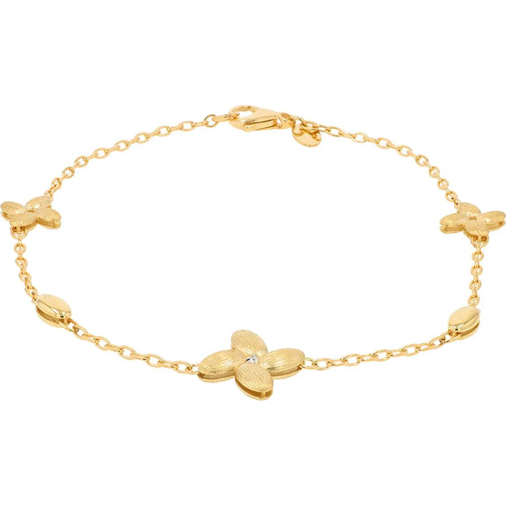 14K Yellow Gold Floral Bracelet with Textured Petals - 7.75" Length