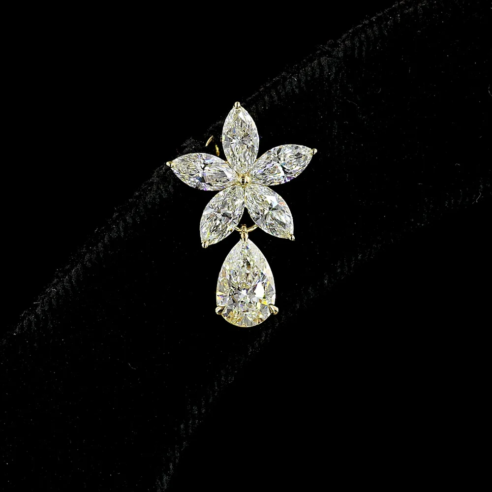 14K Yellow Gold Floral Drop Earrings with Pear and Marquise Lab Diamond Clusters - 3.25 Total Carat Weight, E-F VS Clarity - Covaloro Fine Jewelry - Image 4