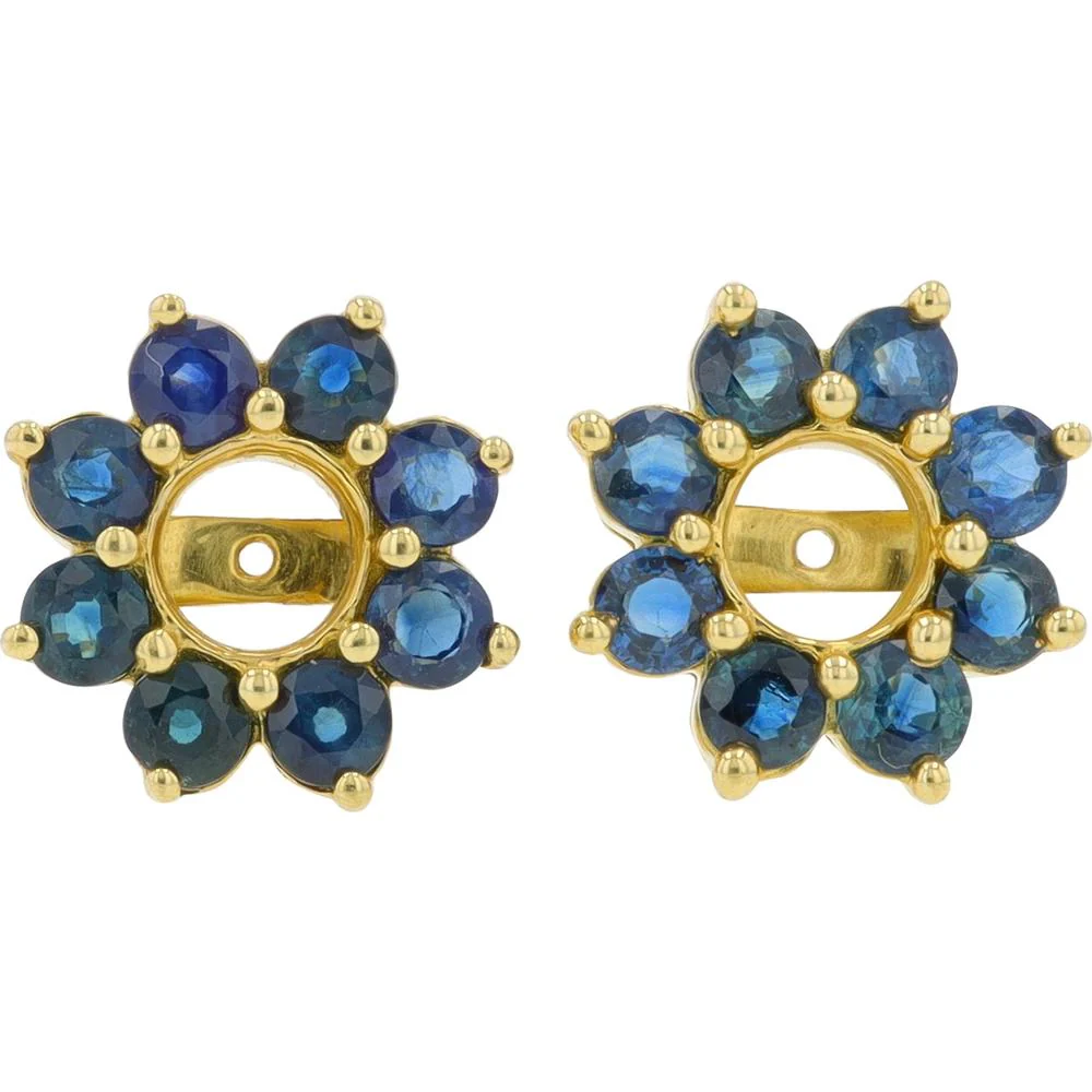 14K Yellow Gold Floral Earring Jackets with 3.00 Carat Sapphire Stones