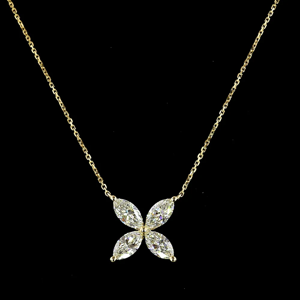 14K Yellow Gold Floral Pendant with 4 Prong-Set Marquise Cut Lab Diamonds - 2.10 Carat Total Diamond Weight - Covaloro Fine Jewelry
