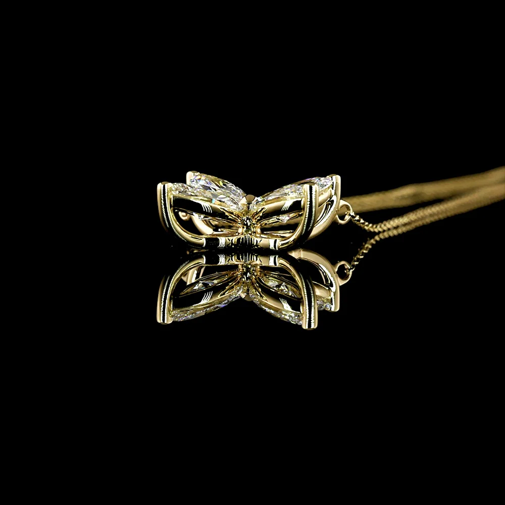14K Yellow Gold Floral Pendant with 4 Prong-Set Marquise Cut Lab Diamonds - 2.10 Carat Total Diamond Weight - Covaloro Fine Jewelry - Image 3