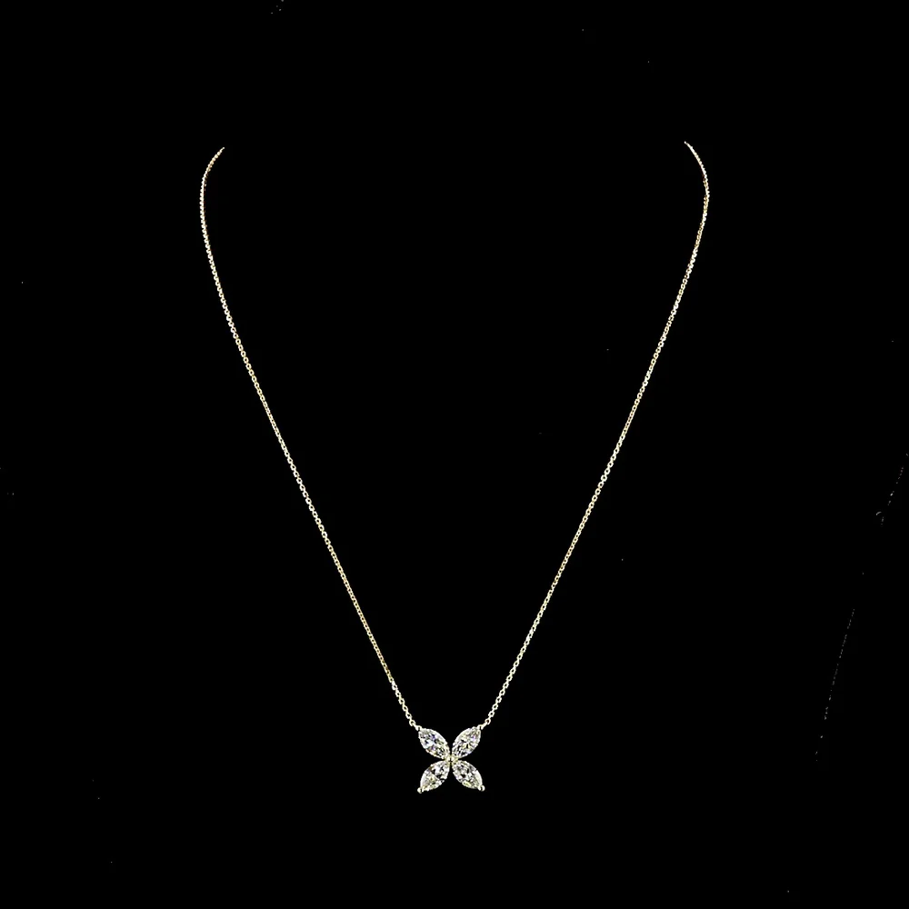 14K Yellow Gold Floral Pendant with 4 Prong-Set Marquise Cut Lab Diamonds - 2.10 Carat Total Diamond Weight - Covaloro Fine Jewelry - Image 4