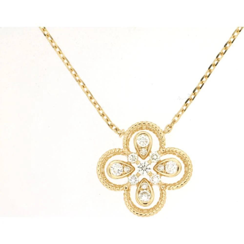 14K Yellow Gold Flower Pendant Necklace with Round Diamonds - 0.26 Carat Total Diamond Weight - Royal Jewelry