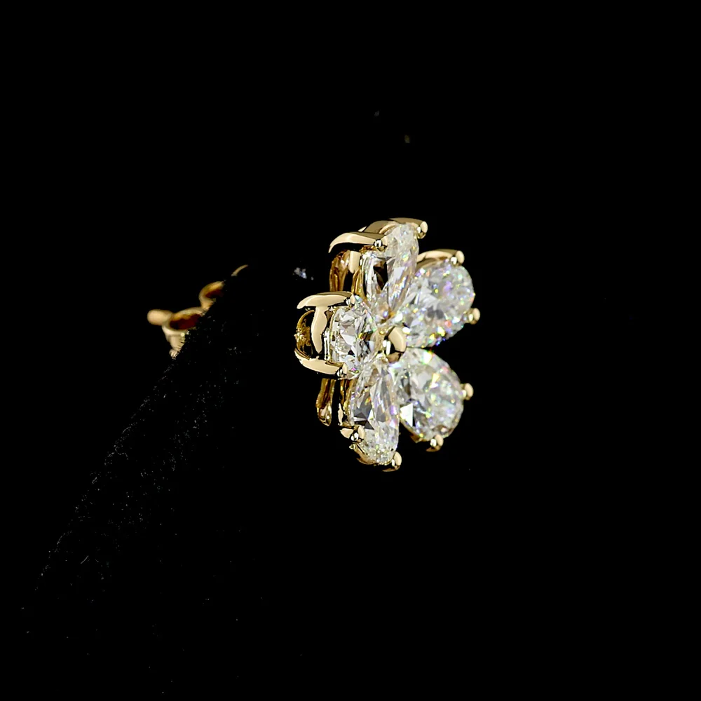 14K Yellow Gold Flower Stud Earrings with Inclined Pear-Shaped Lab Diamonds - 3.25 Carat Total Weight (E-F Color, VS Clarity) - Covaloro Fine Jewelry - Image 4