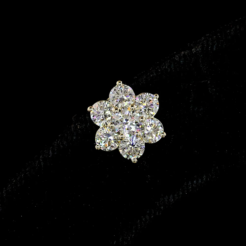 14K Yellow Gold Flower Stud Earrings with Round Brilliant Cut Lab Diamonds - 1.88 Carats Total Diamond Weight - Covaloro Fine Jewelry - Image 2
