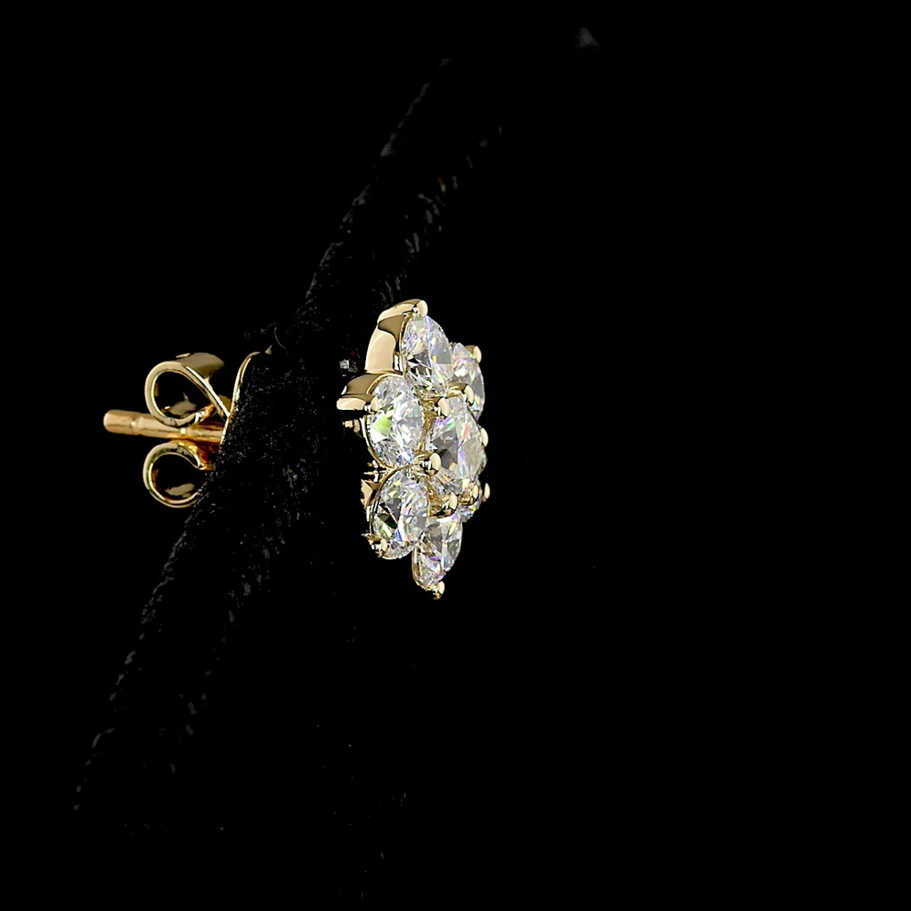 14K Yellow Gold Flower Stud Earrings with Round Brilliant Cut Lab Diamonds - 1.88 Carats Total Diamond Weight - Covaloro Fine Jewelry - Image 4