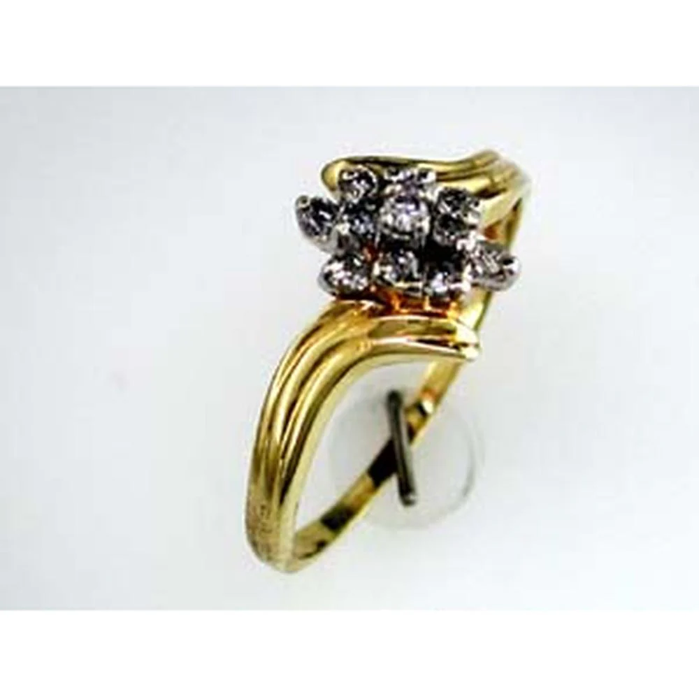 14K Yellow Gold Free Form Diamond Cluster Ring - 0.25 Carat Total Diamond Weight - Royal Jewelry