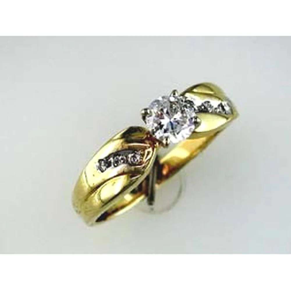 14K Yellow Gold Free Form Engagement Ring with Round Center Diamond and Round Accent Diamonds - 0.49 Carat Total Diamond Weight - Royal Jewelry
