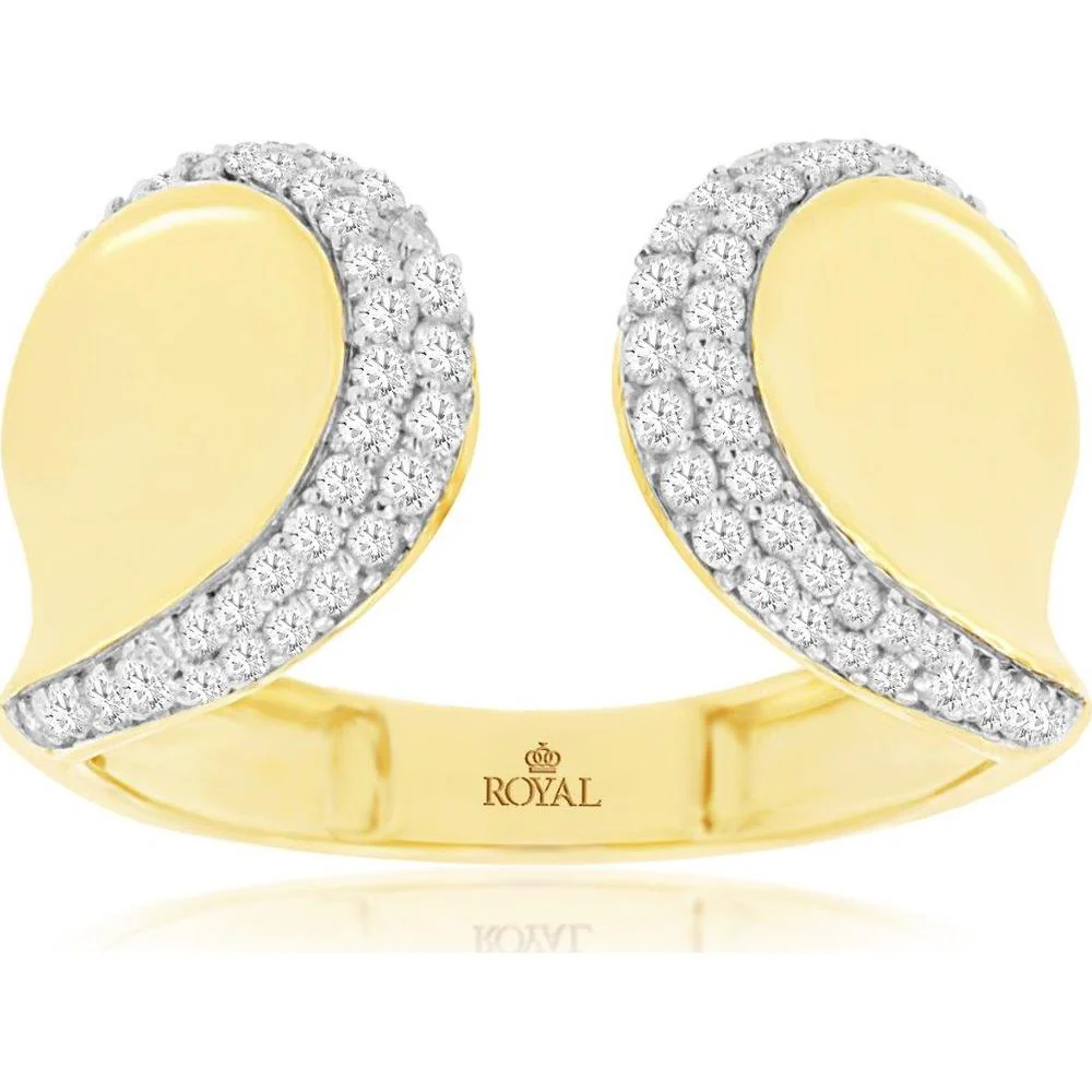 14K Yellow Gold Free Form Open Shank Ring with Round Brilliant Diamonds - 0.52 Carat Total Diamond Weight - Royal Jewelry