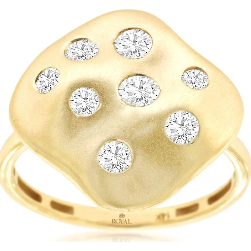 14K Yellow Gold Free-Form Organic Ring with 0.50 Carat Total Weight Scattered Round Flush-Set Diamonds - Royal Jewelry