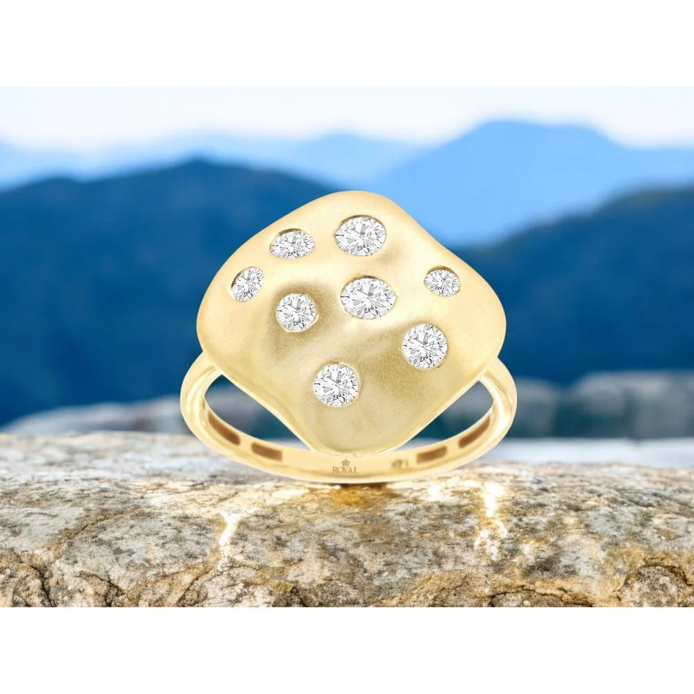 14K Yellow Gold Free-Form Organic Ring with 0.50 Carat Total Weight Scattered Round Flush-Set Diamonds - Royal Jewelry - Image 2